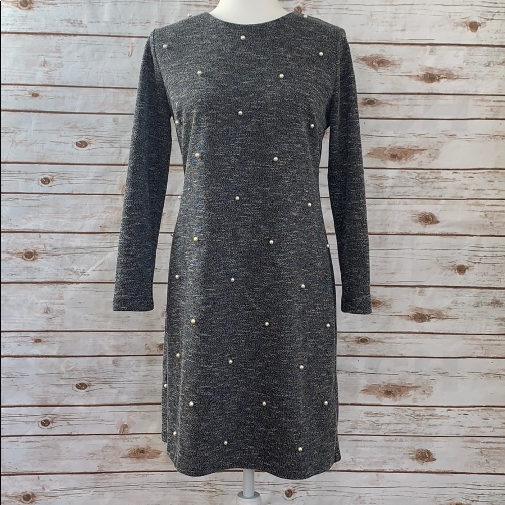 Ann Taylor gray long sleeve dress with pearls